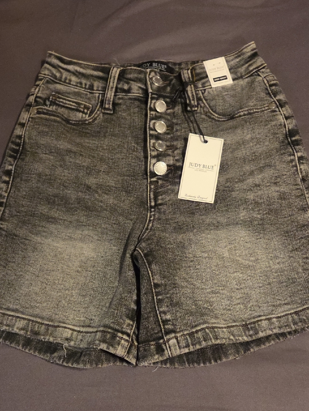 Judy Blue Washed Black High-Rise Button-Fly Denim Shorts